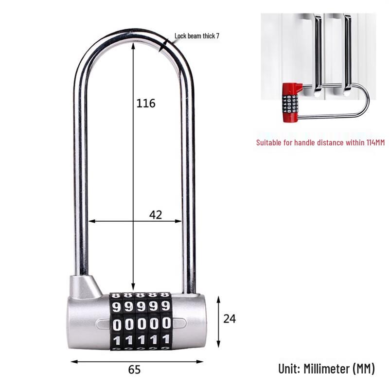 U-Shaped Long Shackle 5-Digit Combination Padlock
