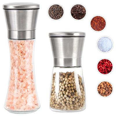 2pcs Pepper Shakers Set Refillable Stainless Steel Salt Pepper Mill Manual Spice Pepper Grinder With Adjustable Coarse Mills