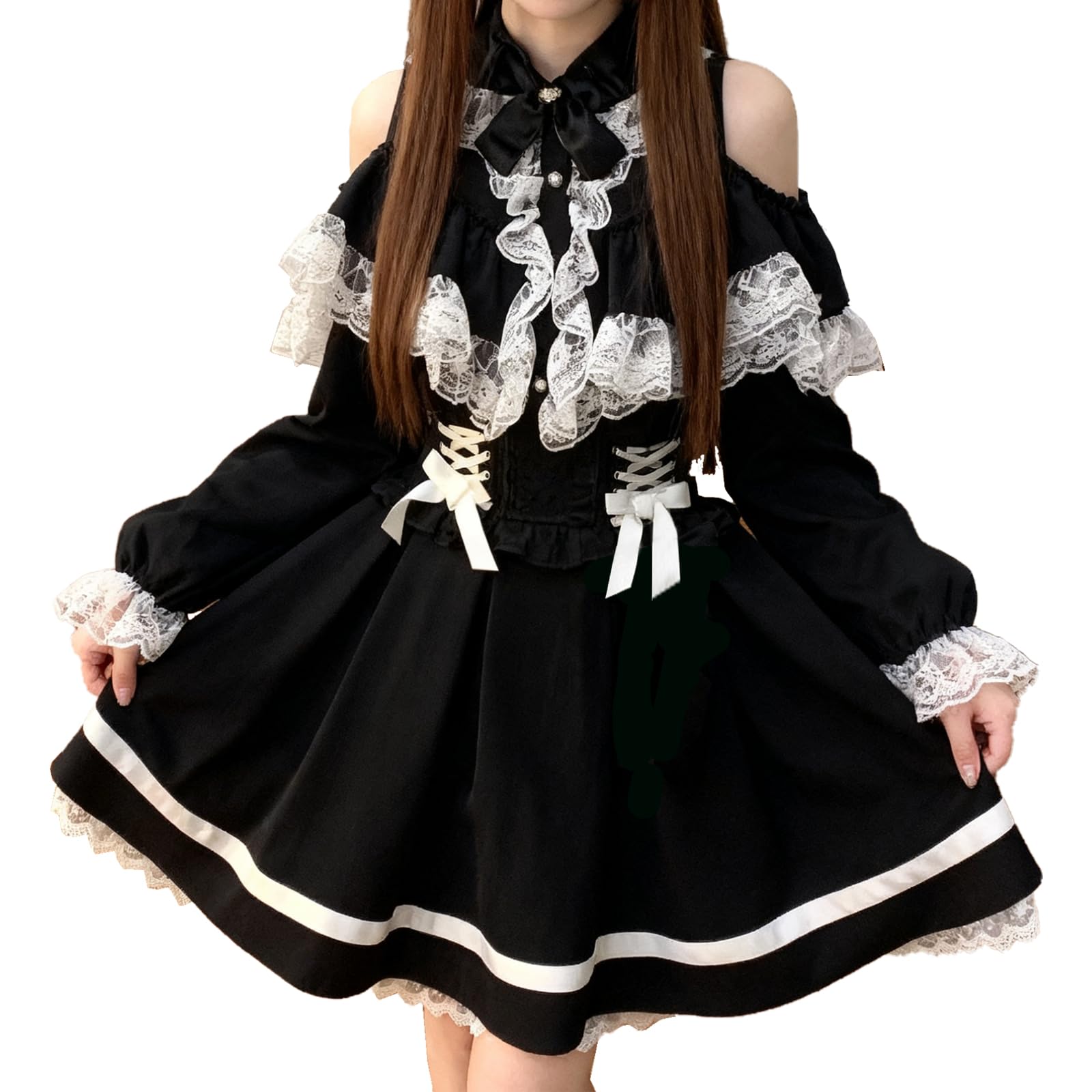Sivrusn Women s Gothic Lolita Dress, Mass-Produced Princess/Lady Lolita Style Cosplay Costume, Cute Gothic Dress with Brooch, Ruffles, Lace, and Ribbo