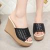 2025 summer new slope heel slippers thick-bottomed waterproof table large size fish mouth slippers casual open-toed women's slippers
