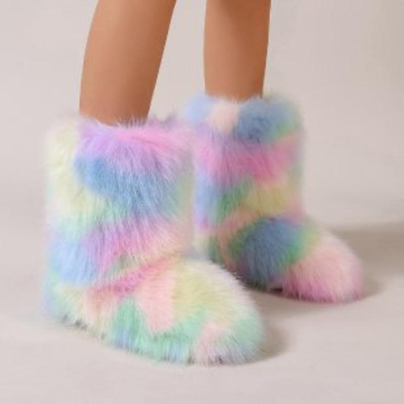 Fashion Female Winter Warm Plush Platform Shoes Furry Faux Fur Bottes Luxury Boots New Fashion Fox Fur Boots Women Fluffy Fur Snow Boots