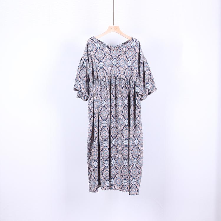 MOJTA Women's Cotton Summer Plus Size Long Skirt Floral Loose Printed Dress