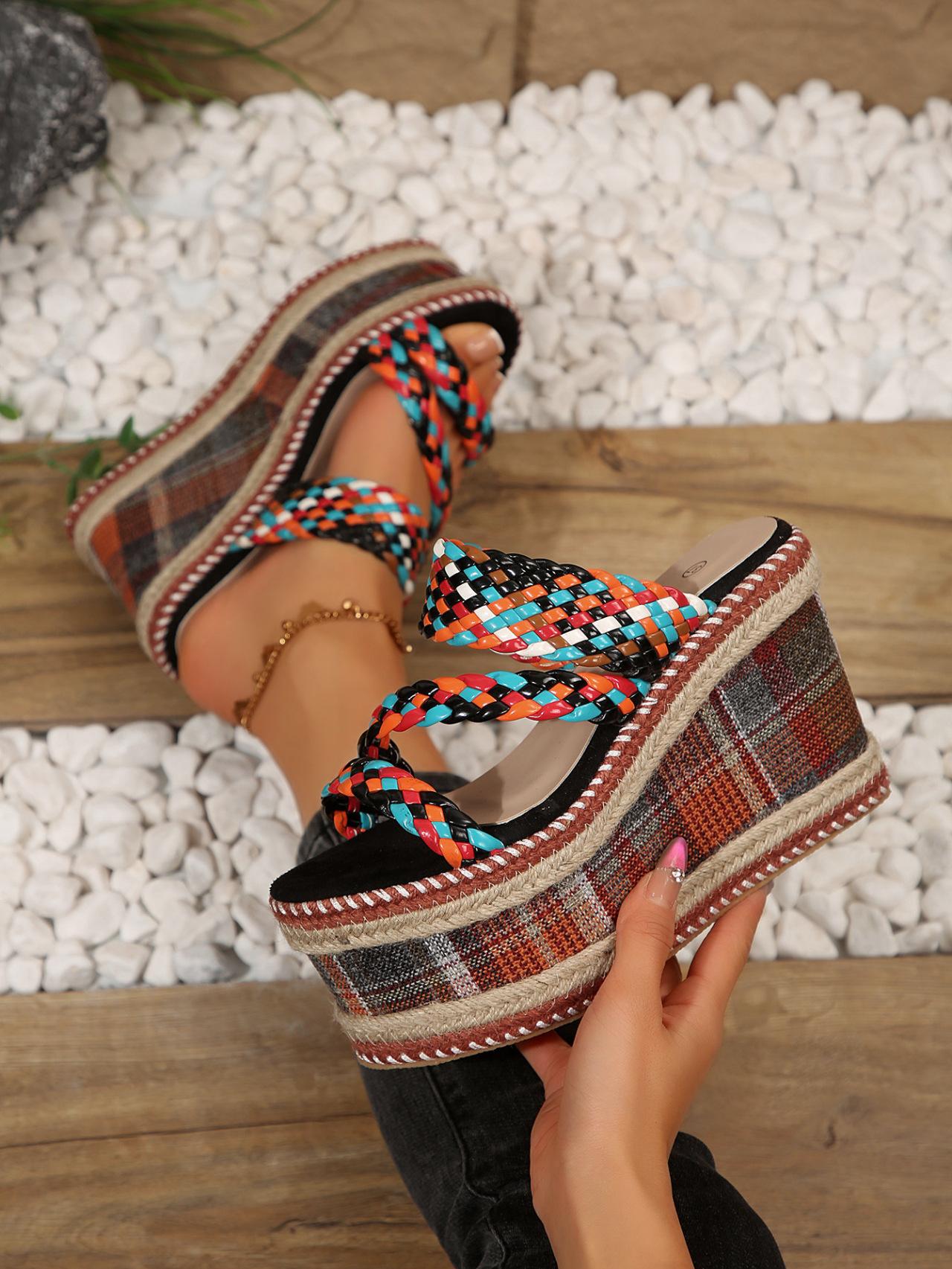 

Women s Woven Platform Slide Sandals, Open Toe Braided Spring Casual Shoes 42 коричневий