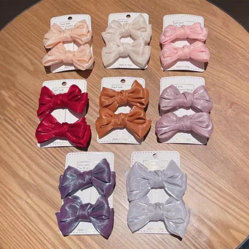 2Pcs New Cute Princess Pearlescent Bow Girl Hairpins Children Headwear Hair Clips Hairgrips Barrettes Hair Accessories