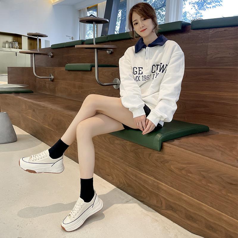 Mote Canvas Sko For Kvinner Chunky Platform Casual Sportssko Hvite Sneakers Kvinner Tykk Såle Tenis Feminino Zapatos Mujer