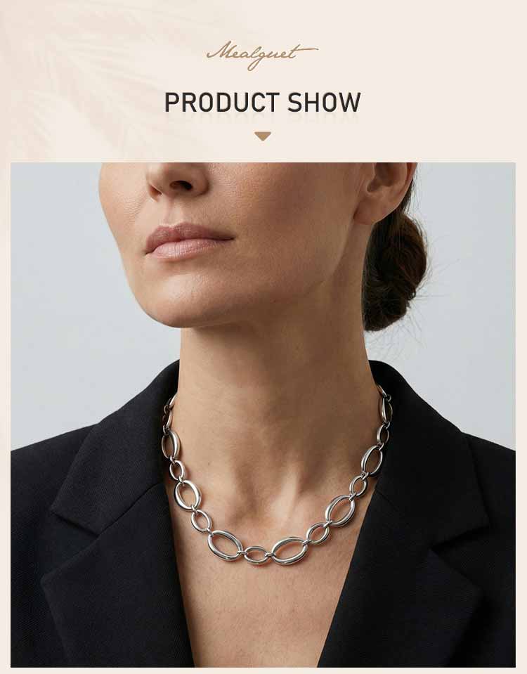 Minimalist Chain Necklace for Women, Chunky Oval Link Trendy Stainless Steel Waterproof Geometric Jewelry