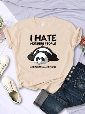 Fauler Panda Ich Hasse Morgenmenschen Damen Kurzarm Mode Kreativ All-Match Kleidung Street Hip Hop Rundhals Oberteile Damen T-Shirt