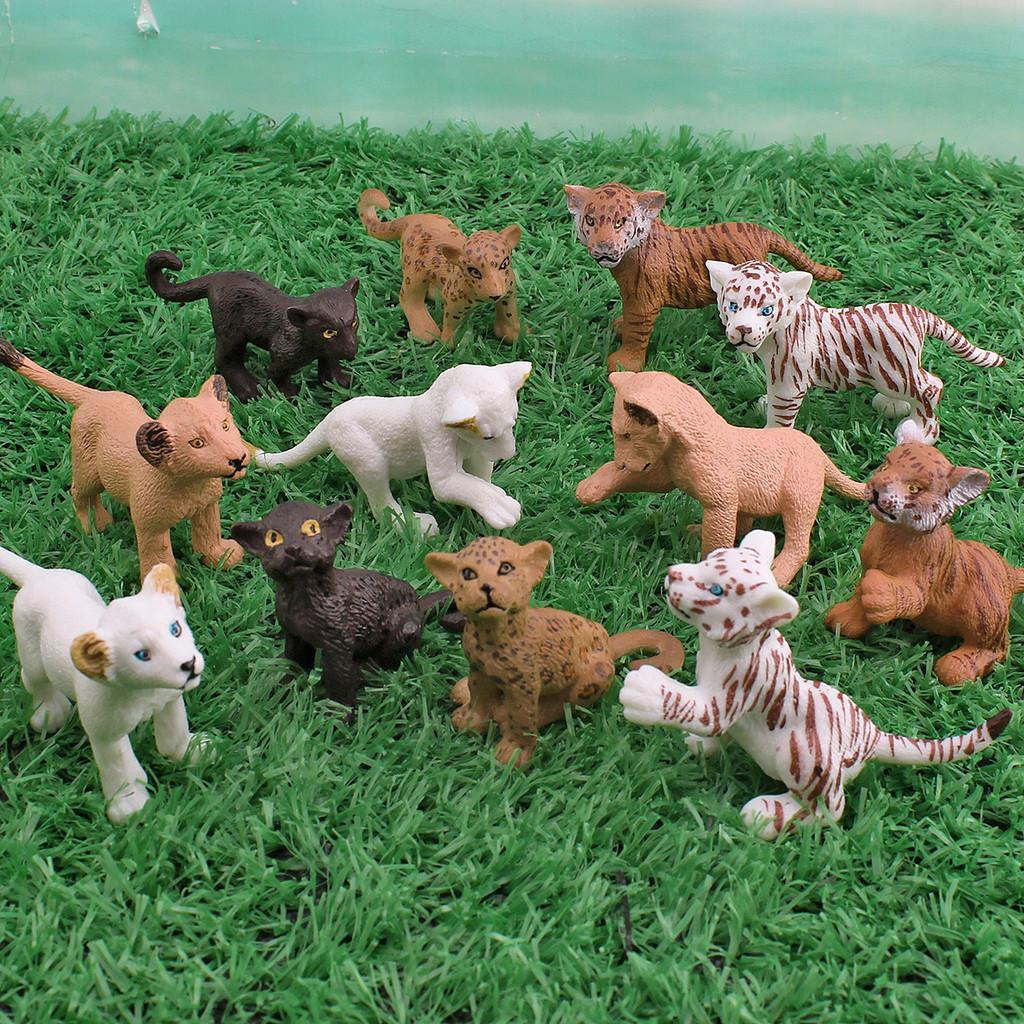 Simulating Wild Animal Tiger And Leopard Cub Models Desktop Ornament Set For Desk Decor