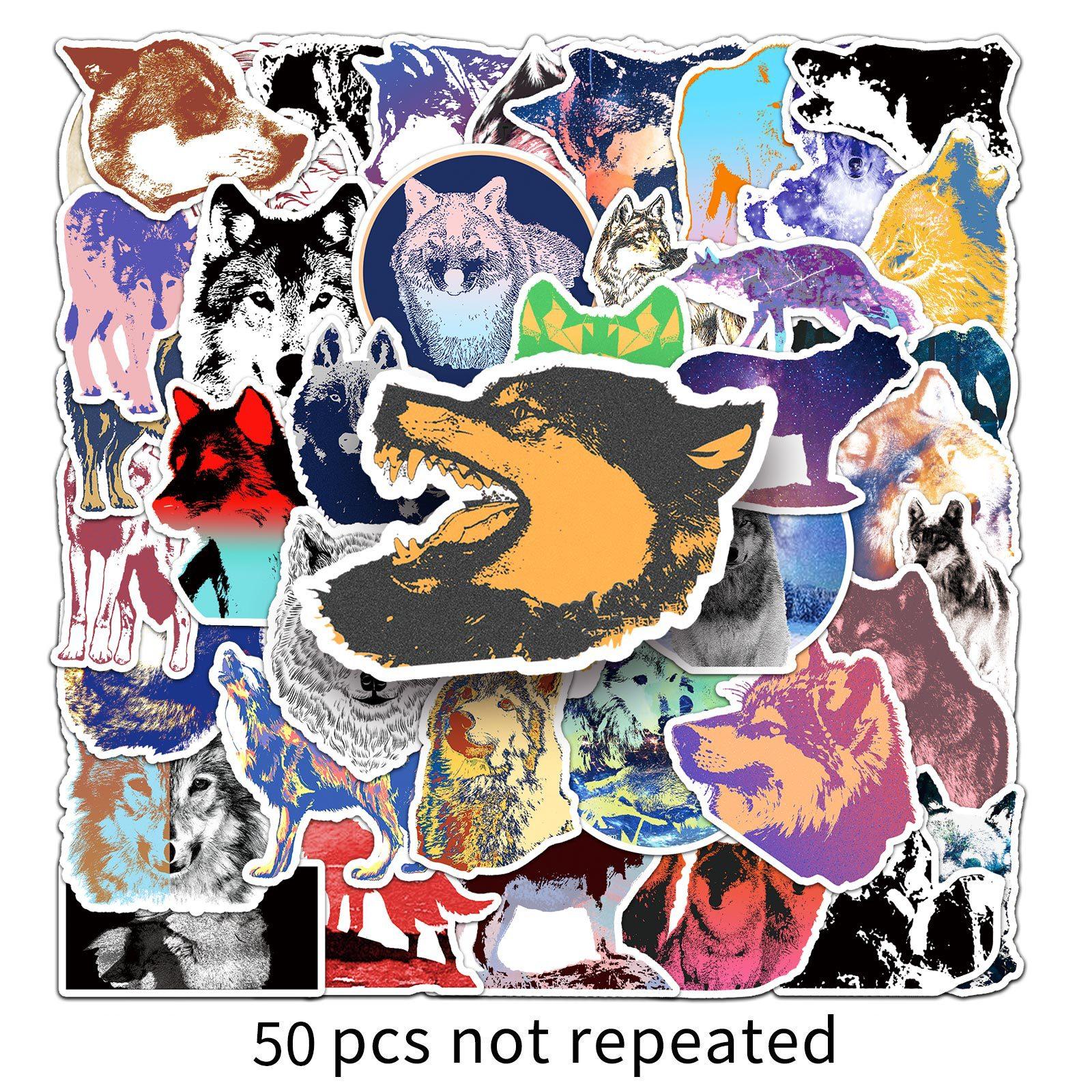 

50 Photos of Wolf Doodle Personality Ferocious Animal Trend DIY Skateboard Water Cup Suitcase Stickers Waterproof