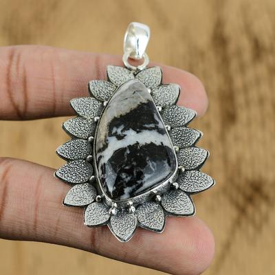 Gift For Women Jewelry Pendant 925 Sterling Silver Natural Zebra Jasper Gemstone