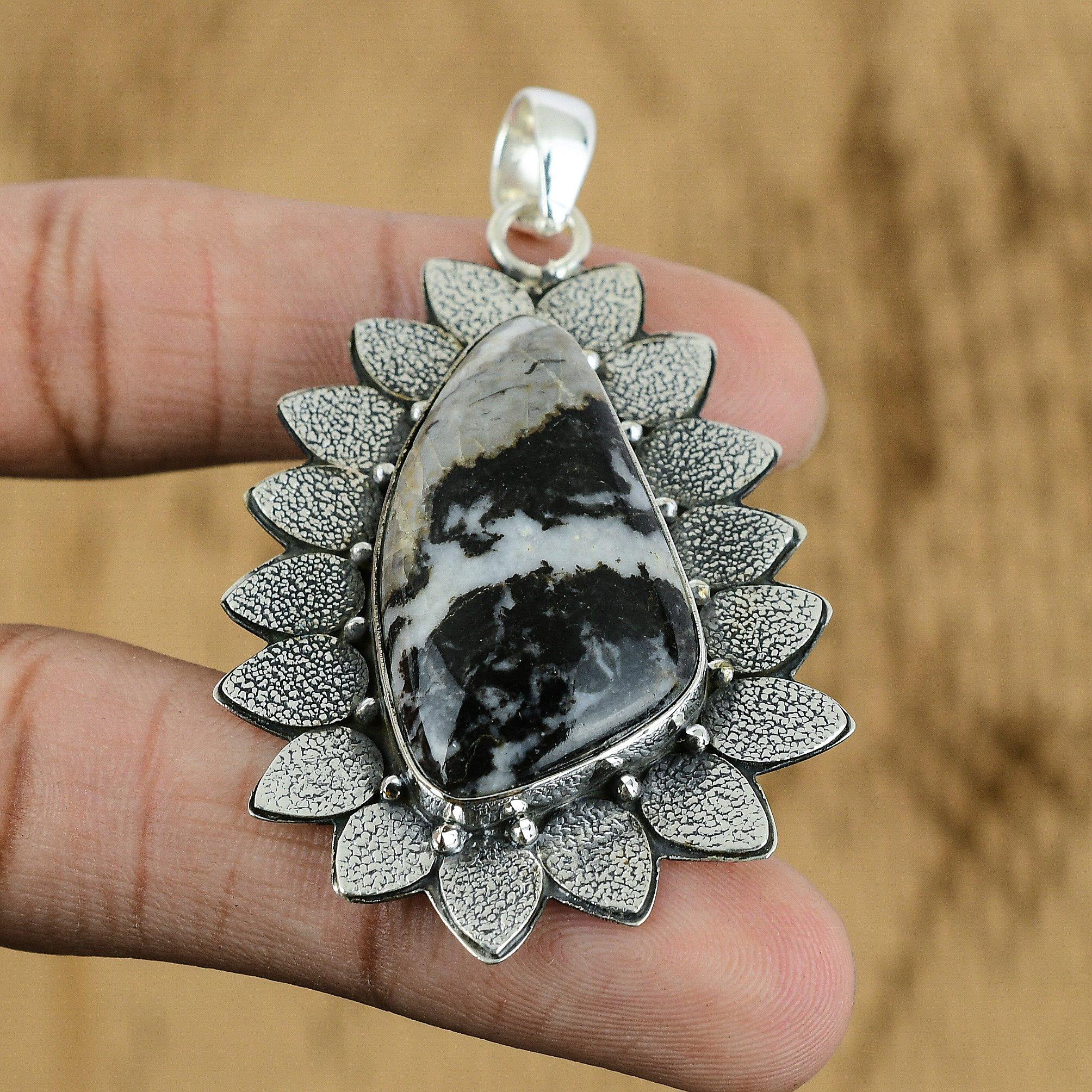 

Gift For Women Jewelry Pendant 925 Sterling Silver Natural Zebra Jasper Gemstone
