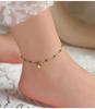 Retro French Green Beaded Gold-Plated Titanium Anklet with Shell Pendant