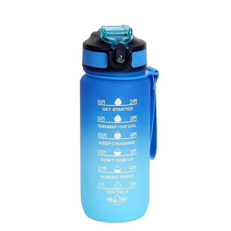 Bottiglia d'acqua sportiva da 600 ml con indicatore orario, tazza a colori sfumati, tazza a prova di perdite, borraccia motivazionale, sport all'aria aperta, fitness