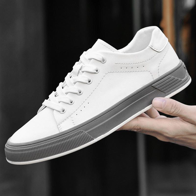 Men's Low-Top White Cowhide Sneakers - Versatile Casual Youth Style for Spring and Autumn