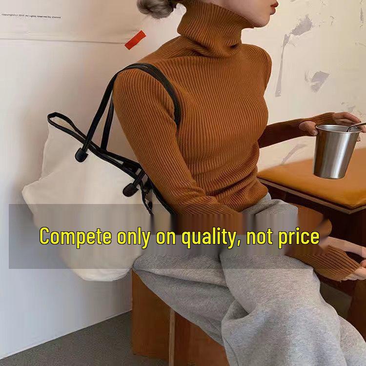 Women's High Neck Knitted Base Layer Sweater - Stylish Autumn/Winter Top