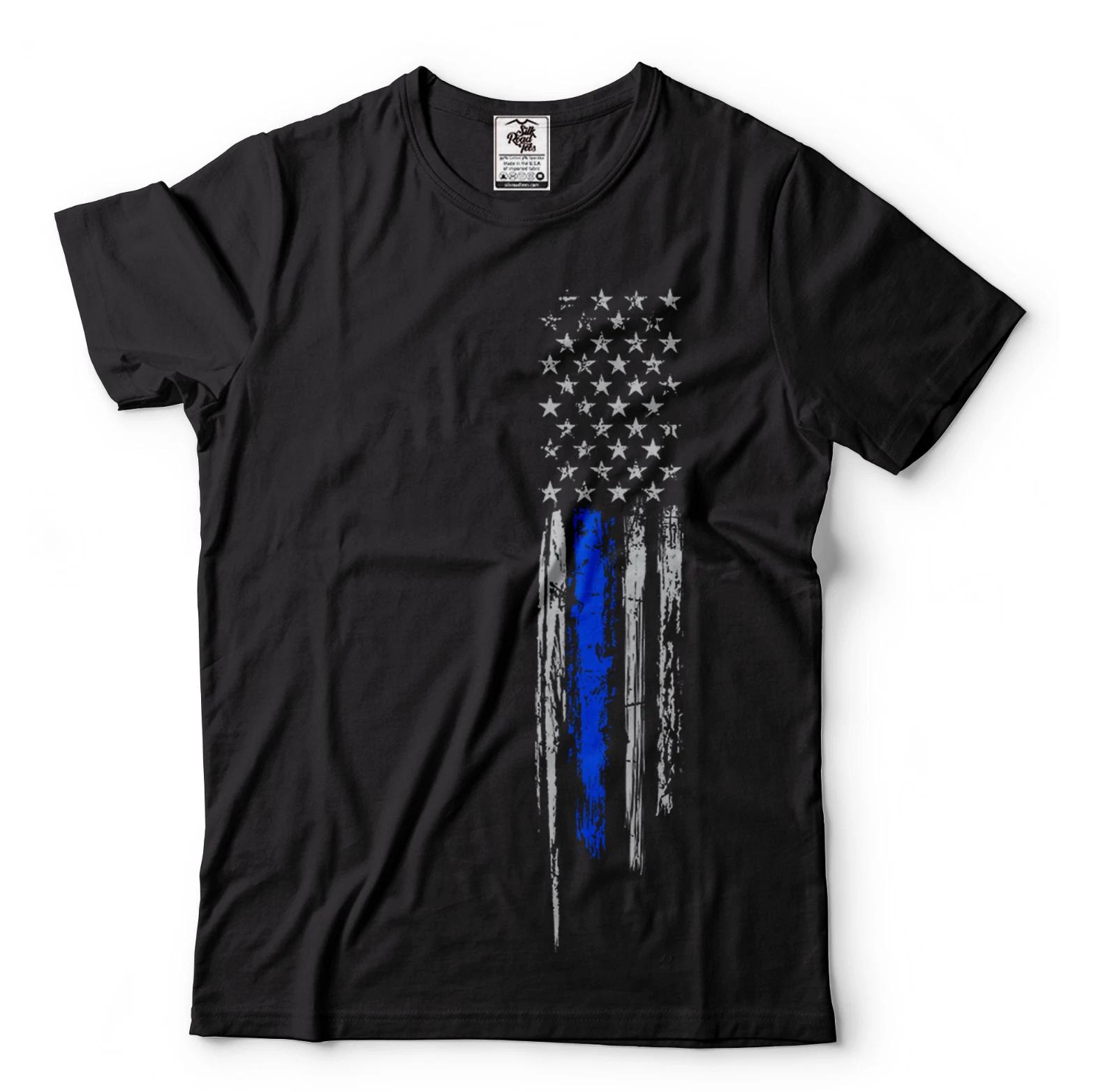 Police T-Shirt USA Police Flag Blue Line US Flag American Tee shirt 2XL