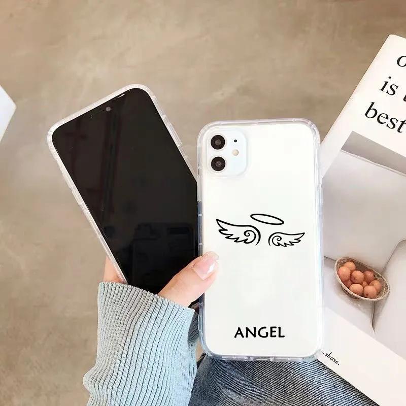 Cartoon Demon Angel Couple Phone Case for IPhone 15 14 13 12 11 Pro XS MAX 7 SE2 X XR 8 14 Plus Clear Soft Silicone Cover Fundas