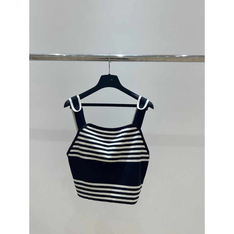 Shenzhen Nanyou high-end women s clothing 25 summer miu wear letter sticker striped knitted sweater sling vest S