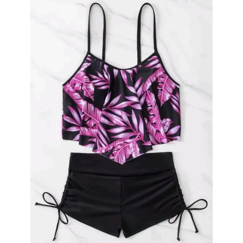 2026 New Sexy Swimwear High Waist Two Piece Bikini Leaf Print Swimsuit Tight Sling Beachwear Summer Women's Seaside Bathing Suit