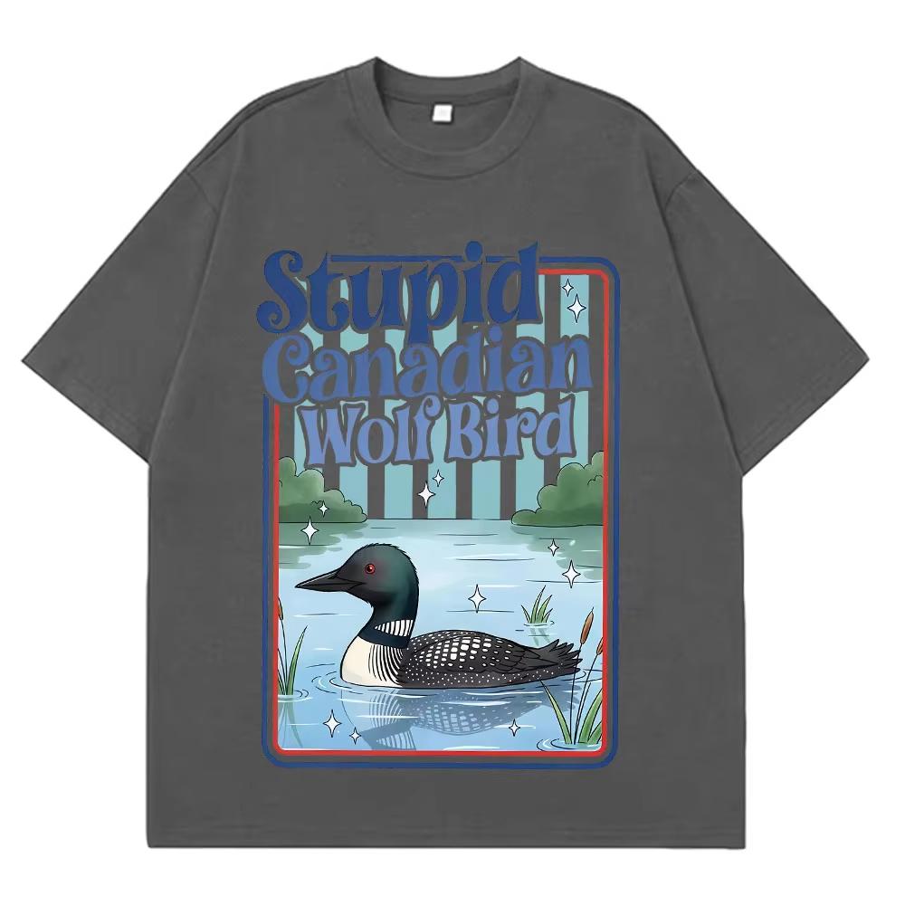 2026 FrühlingSommer Dummer Kanadischer Wolf Vogel Lustiger Emoji Aufdruck Mode Baumwoll-T-Shirts für Herren und Damen