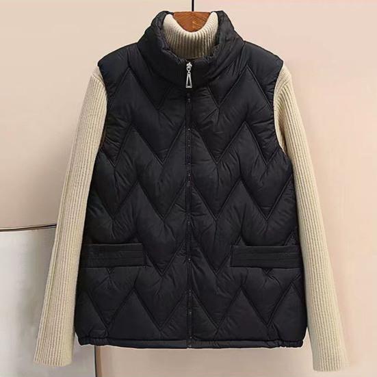 Women Winter Vest Thickened Padded Sleeveless Windproof Stand Collar Heat Retention Neck Protection Pockets Loose Cardigan Outdoor Waistcoat