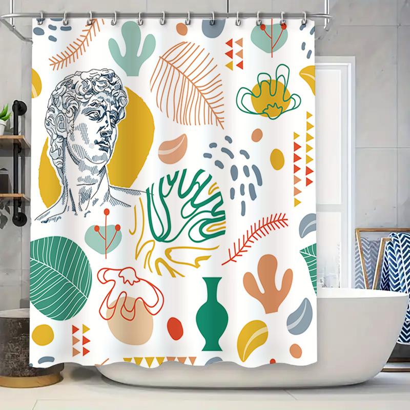 

Vintage Style Bath Shower Curtain With Abstract Leaf Pattern In Green Yellow Decorative Bathroom Accessories For Home Decoration W60H190(CM)-1 Pcs