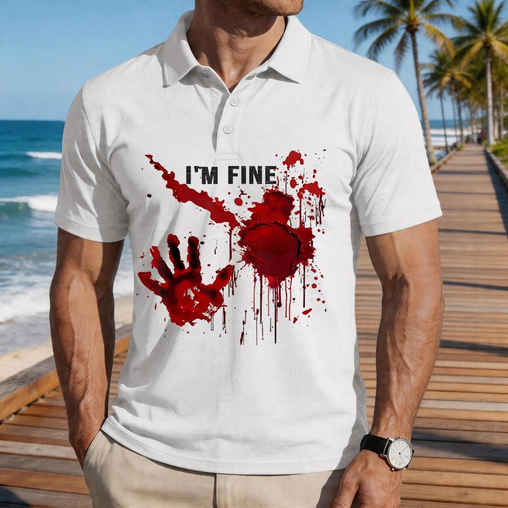 Men's Casual Short Sleeve Polo Shirt with Graphic Print Loose Fit Lightweight Comfortable Summer Top for Everyday Wear