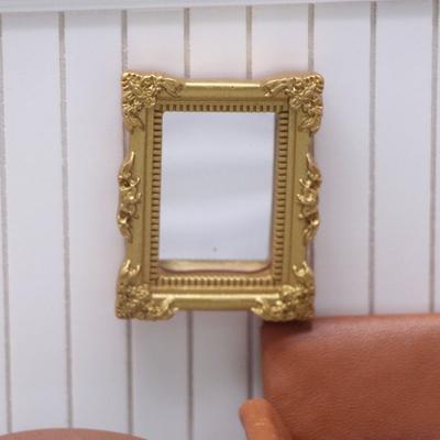 Pretend Play 1:6/1:12 Doll House Furniture Retro Carving DollHouse Mirror Model Metal Border DIY OB11 Simulation Handle Mirror