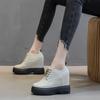Fashion 11CM Genuine Leather Platform Wedge Sneaker Women Shoes Hidden Heels Women Ankle Boots Autumn Spring Winter plush Warm Boots