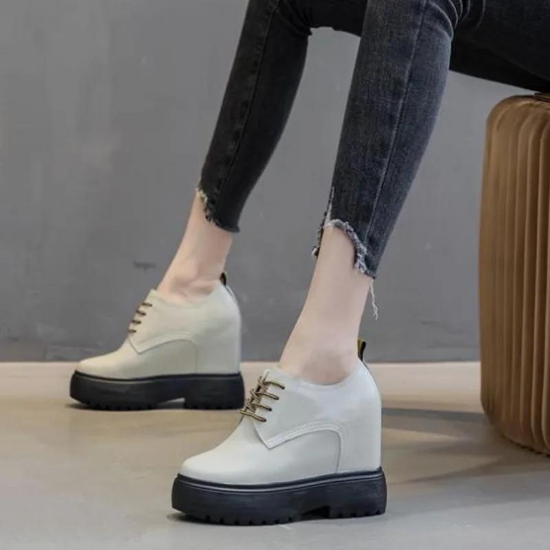Fashion 11CM Genuine Leather Platform Wedge Sneaker Women Shoes Hidden Heels Women Ankle Boots Autumn Spring Winter plush Warm Boots