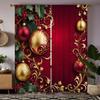 2pcs HD Christmas Drop Ball Holly Berry Decorative Curtain Red Green Tie Digital Printed Curtain Home Decoration Style Decora