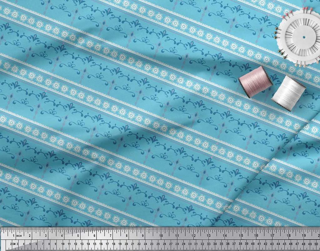 Soimoi Japan Crepe Satin Fabric Stripe,Floral & Filigree Damask Decor Fabric Printed Metre 42 Inch