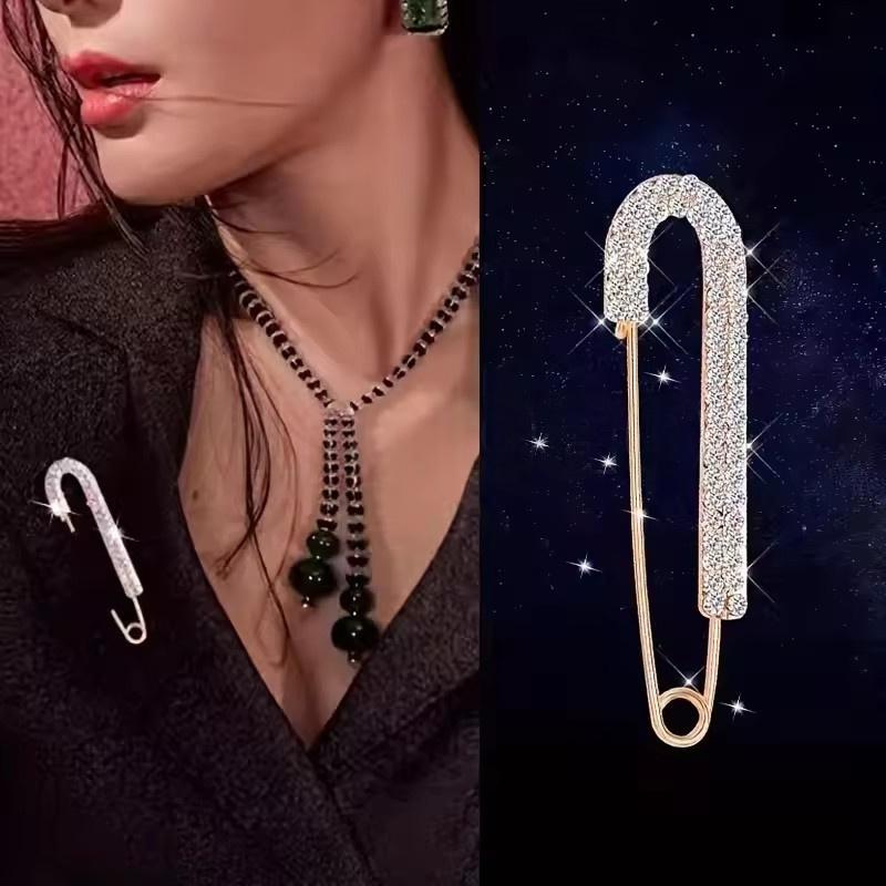 Luxury Elegent Gold Color Crystal Zircon Pins Fashion Women Rhinestones Brooches Safety Metal Pin Shawl Scarf Jeans Buckle Party