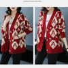 Women's Plus Size Knitted Cardigan Sweater Spring Autumn V-Neck Printed Knit Sweater Jacket Casual Loose Knit Jacket