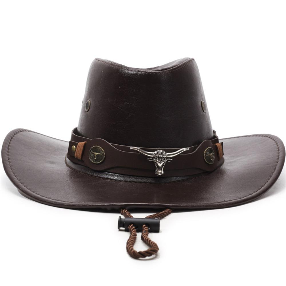 Solid Color Western Cowboy Hats Faux Leather Jazz Cap Casual Cowgirl Cap  Unisex