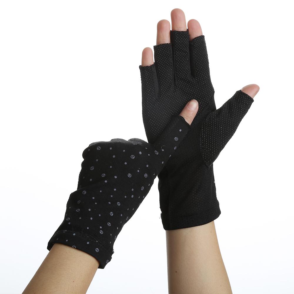 New Fashion Women's Cotton Dot Summer Fingerless Half Finger Anti-Skid Sun Protection Printing anti-UV Thin Short Driving Gloves
