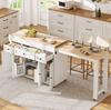 Isla de Cocina con Ruedas, Zona de Comedor Extensible con Estante para Especias y Cajones, Móvil Independiente, Ideal para Cocina y Comedor (Blanco)
