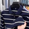 Long Sleeve T-Shirt Loose Fit Casual Lapel Collar Polo Shirt Striped
