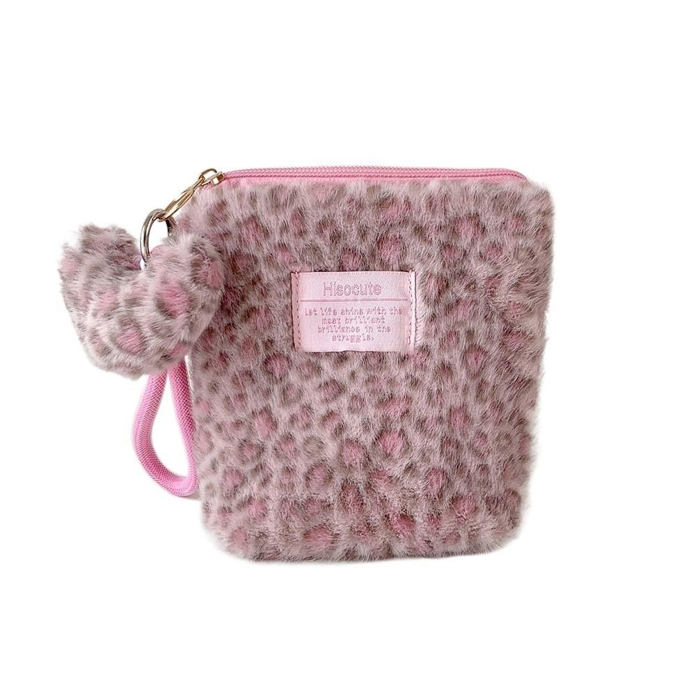 Plush Make Up Pouch Bag Versatile Pouch for Make Up Kit Leopard Print Makeup Bag  Jewelry розовый/коричневый