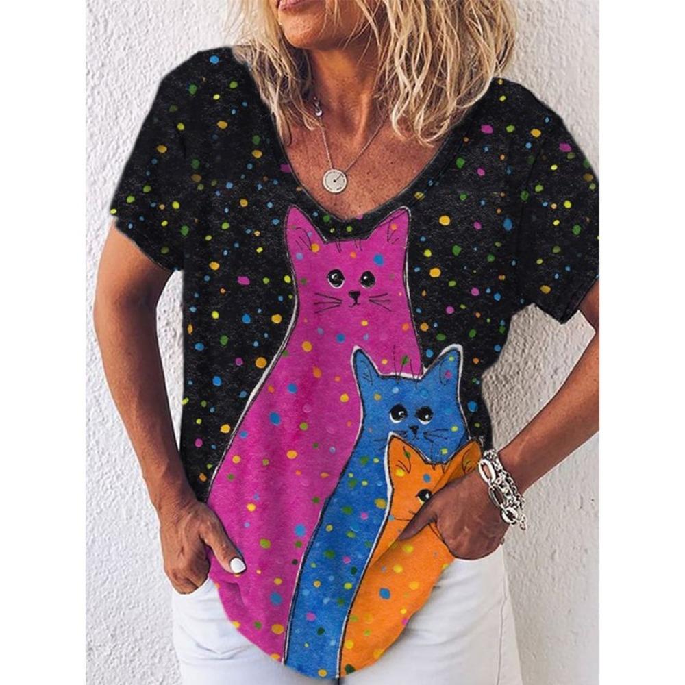 Cooles Mondkatzenmuster T-Shirt für Damen Lustiges Tier 3D-Druck Kurzarm Sommer Locker T-Shirts Rundhals Oberteile Tees Streetwear