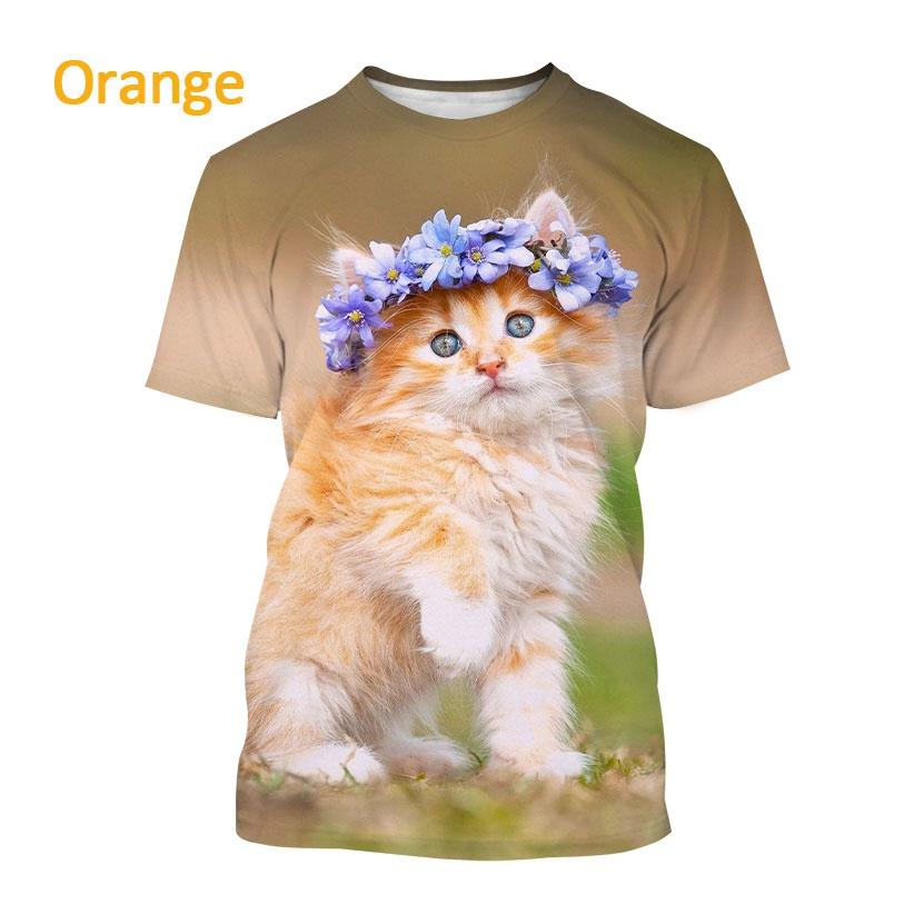 Summer Round Neck 3D Cat Pattern Printed Top Fashionable Casual Short Sleeved Children's Boy and Children's Girl Kids Unisex T-shirts
