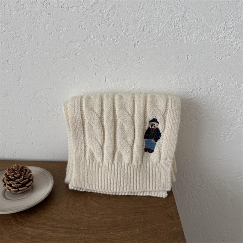 Bear Embroidery Children's Knitted Scarf Thicken Infant Neckwarmers Children's Winter Scarf Kids