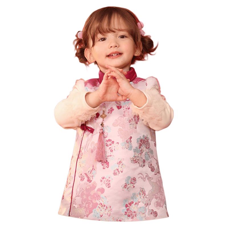 LUSON Baby Girl's Fleece-Lined Sleeveless Cheongsam Dress