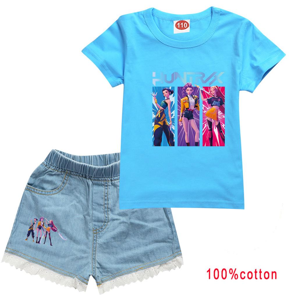 Kinder Mädchen Anime Cartoon Super Star Rumi Zoey Mira POP Sängerin Druck Baumwolle Kurzarm T-Shirt Jeans Shorts Kleidung Set