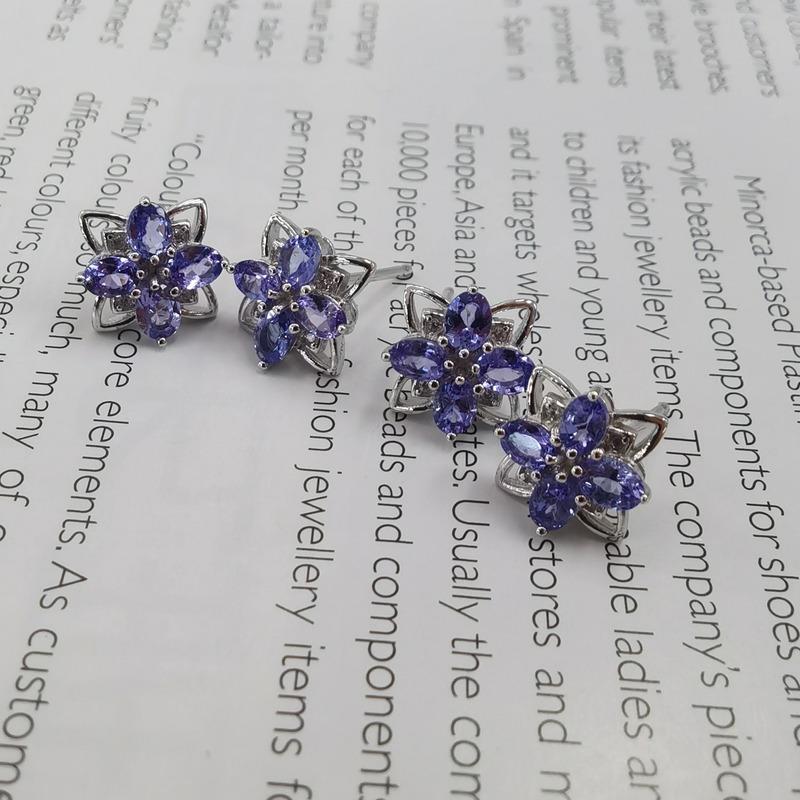 Sace Gems Earrings for Women 100% 925 Sterling Silver Tanzanite Stud Earrings Wedding Party Jewelry Gift