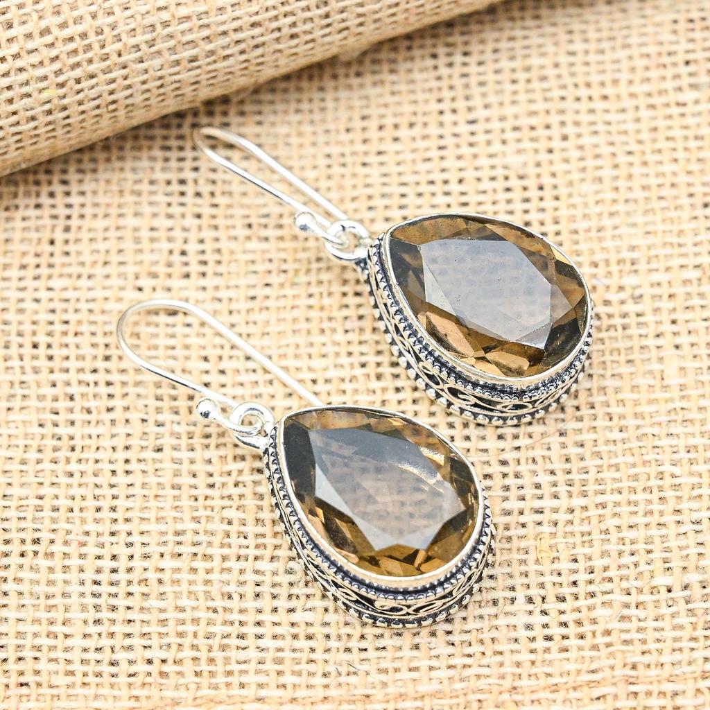 Fantastischer Rauchtopas-Edelstein, handgefertigt, 925er Sterlingsilber, Schmuck, Ohrringe als Hochzeitsgeschenk