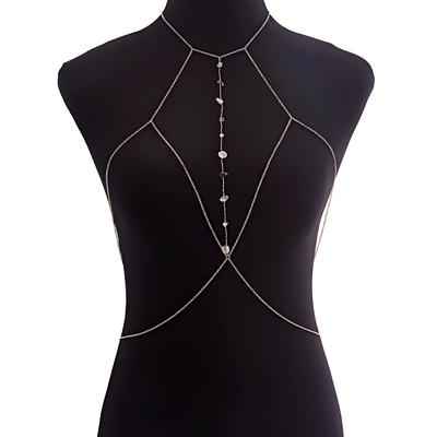 European and American Body Chain Jewelry, Beach Gravel Hipster Dancing Versatile Bikini Clothing Waist Chain Women's Metal Chest Chain