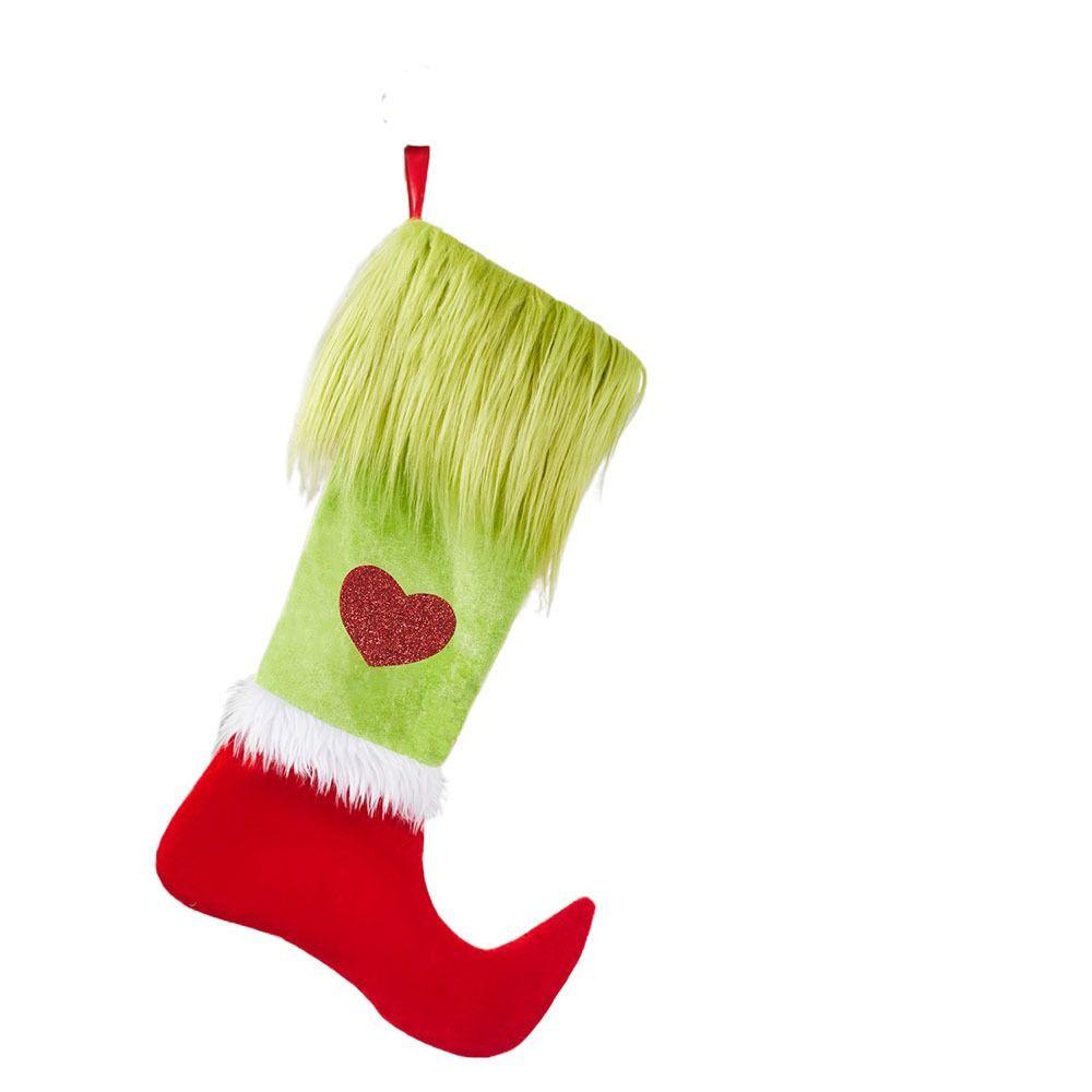 Green Christmas Hanging Stocking Pendant Large Capacity Elf Christmas Socks Candy Gift Bags StyleB
