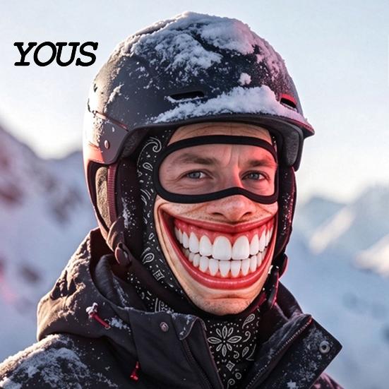 Bequeme Helm-Innenmaske, Maske für ältere Menschen, Skimaske, Realistischer Gesichtsaufdruck Sturmhaube, Neuheit mit Hals für Outdoor-Aktivitäten, Abdeckung, Radfahren, Skifahren