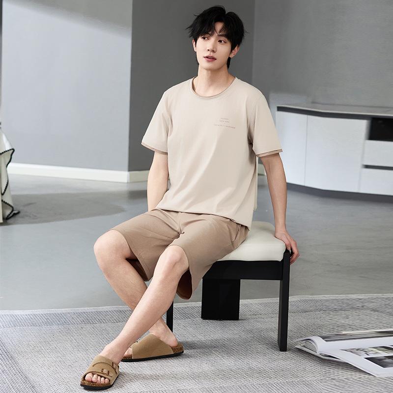7A Antibacterial Plus Size Cotton Pajamas for Men - Short Sleeve & Shorts, Cooling, Round Neck, Summer Outerwear/Loungewear